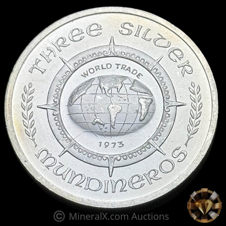 3oz Three Silver Mundineros World Trade Vintage Silver Coin