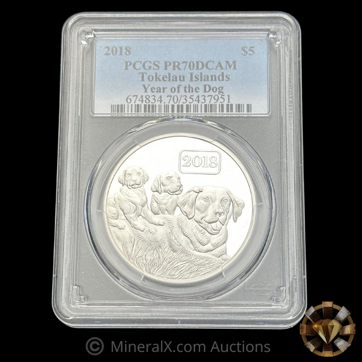 1oz 2018 $5 Year Of The Dog Silver Coin PCGS PR70DCAM