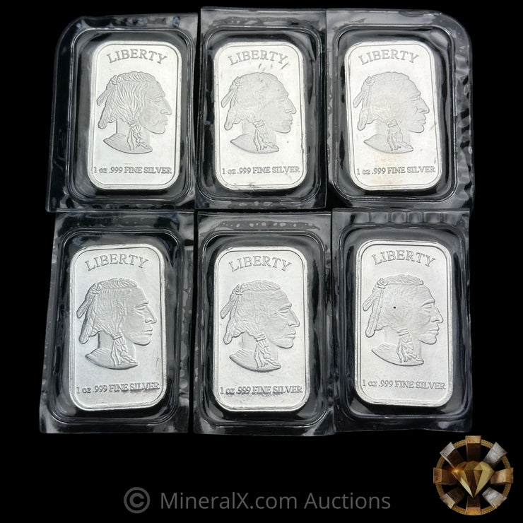 x6 1oz Liberty Indian Head Silver Bars