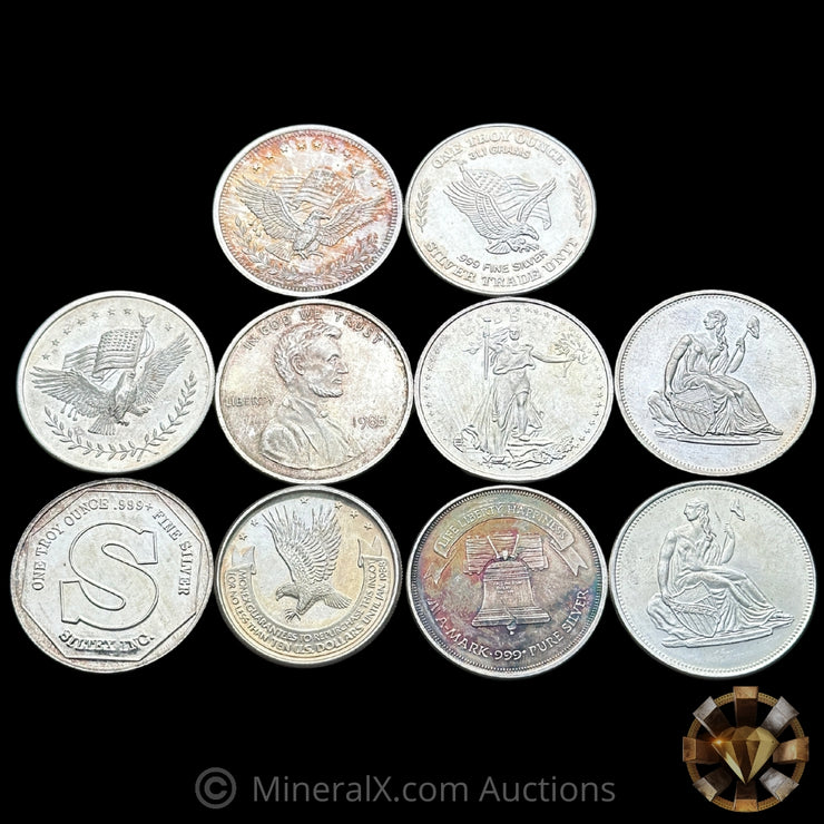 x10 1oz Misc Vintage Silver Coin Lot