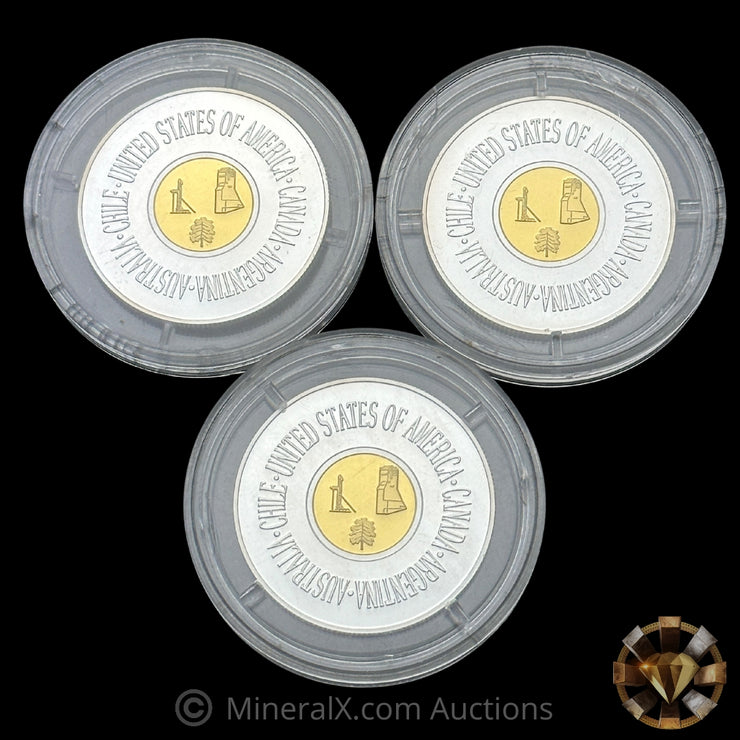 x3 1/10th Gold / 9g Silver 2001 Homestake Mining Company 125 Years Of Mining Silver/Gold Coin (3/10ths Au, 27g Ag Total)