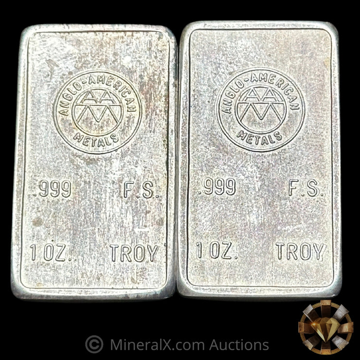 x2 1oz Angelo American Metals Vintage Silver Bars