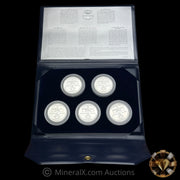 x5 1oz The Bunker Hill Company Silver Medallion Series Vintage Silver Coins With All Original Booklet & Paper