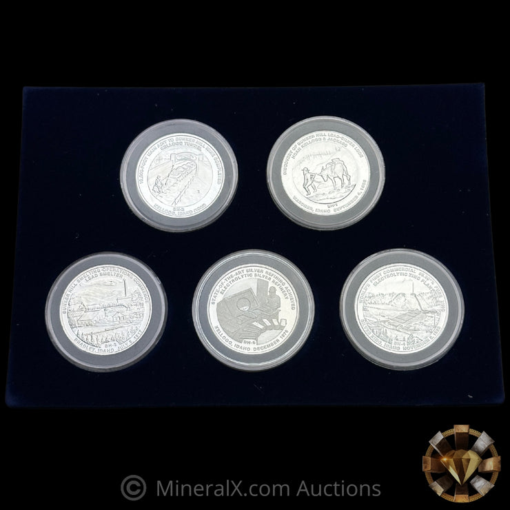 x5 1oz The Bunker Hill Company Silver Medallion Series Vintage Silver Coins With All Original Booklet & Paper