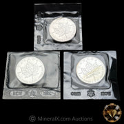 x3 1oz Royal Canadian Mint RCM Canadian Maple Leaf Silver Coins In Original Seals