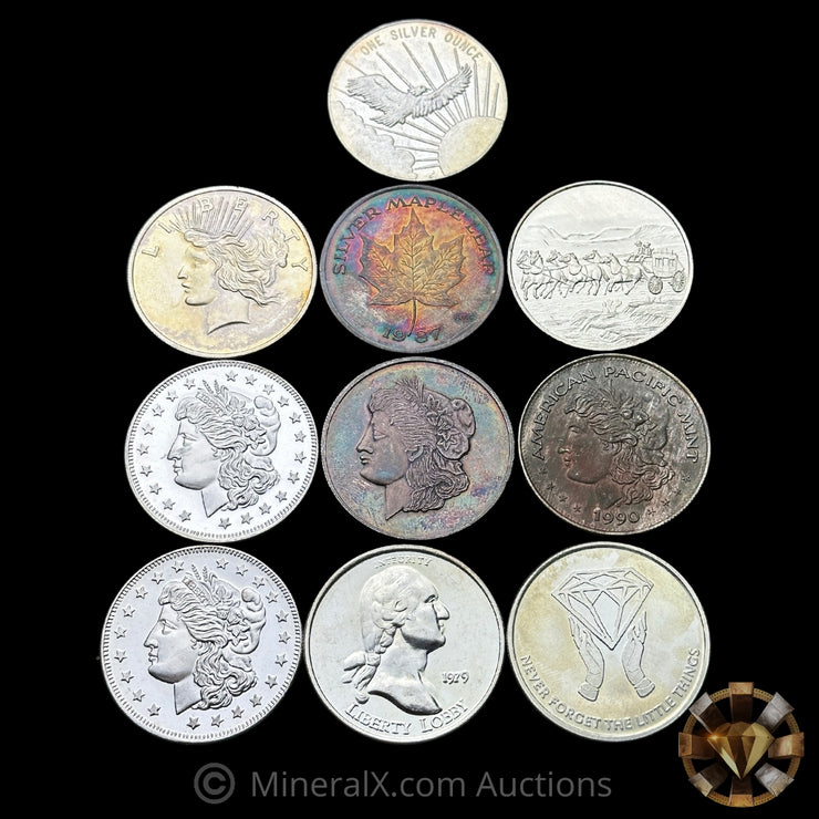 x10 1oz Misc Vintage Silver Coins