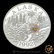 1oz Alaska "The Seal Of The State" Silver Coin With Real Mini Gold Nugget Glued To Pan