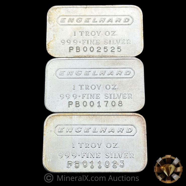 x3 1oz Engelhard PB Prefix Vintage Silver Bars