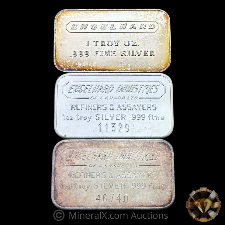 x3 1oz Engelhard Vintage Silver Bars