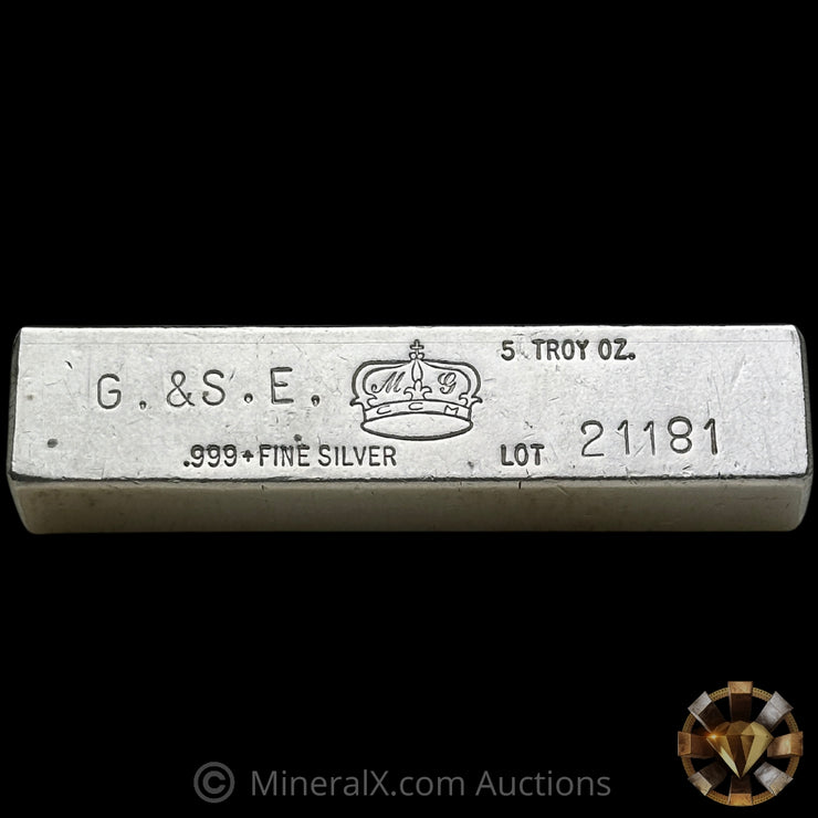 5oz Crown Mint Vintage Silver Bar With G & S E Counterstamp