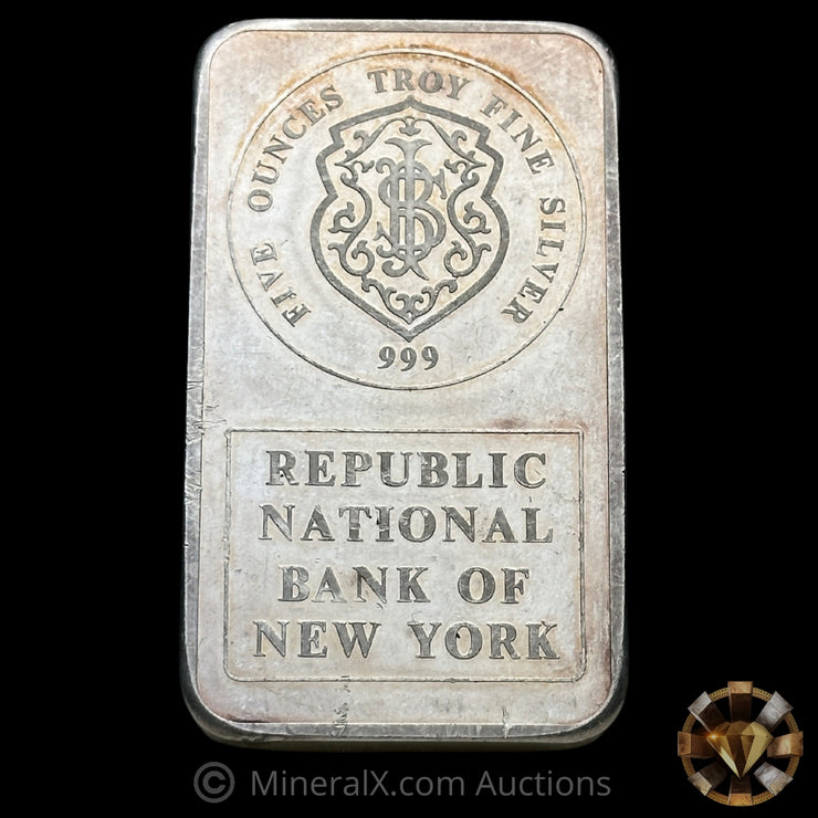 5oz RNB Republic National Bank of New York JM Vintage Silver Bar