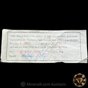 Kilo The Westminster Mint Engelhard London J Prefix With Original Hand Signed 1969 COA & Black Velvet Presentation Box