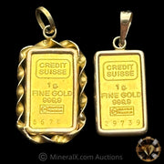x2 1g Credit Suisse Vintage Gold Bar Pendants