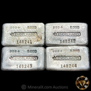 x4 5oz Engelhard Bull Logo Vintage Silver Bars With Sequential Serials