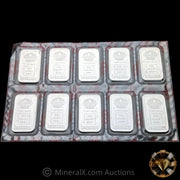 x10 1oz Engelhard Maple Leaf Red Seal Vintage Silver Bars In Original Sheet