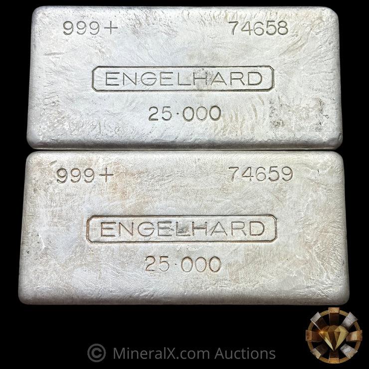 x2 25oz Engelhard 6th Series Vintage Silver Bars With Sequential Serials