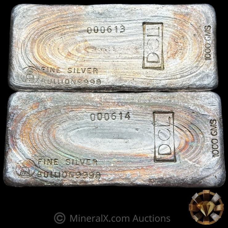 x2 Kilo Harrington Metallurgy Ltd Australia Vintage Silver Bars with DCL Counterstamp & Sequential Serials