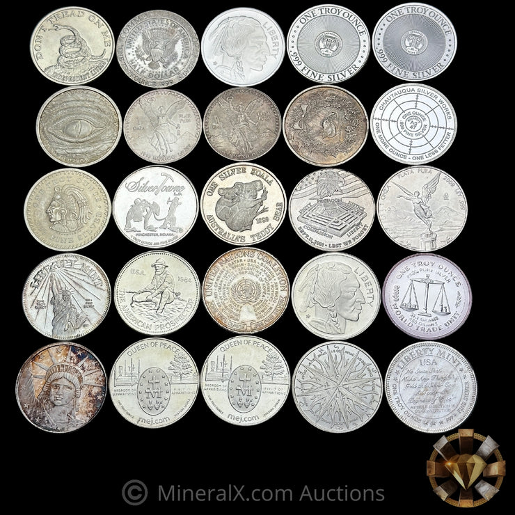 x25 1oz Misc Silver Coin Lot