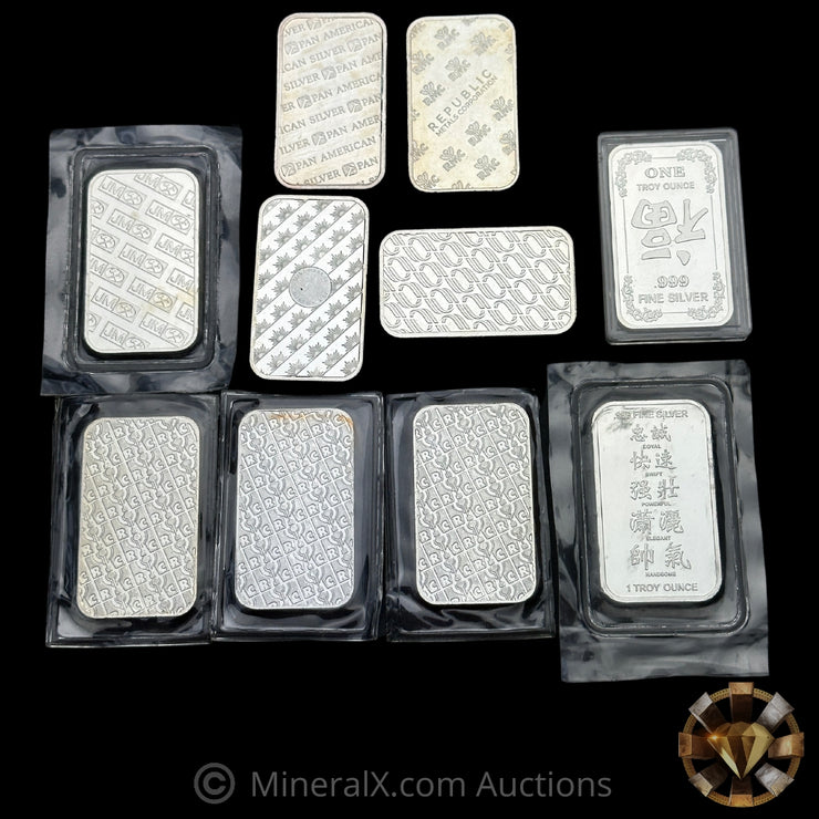 x10 1oz Misc Silver Bar Lot