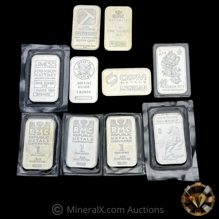 x10 1oz Misc Silver Bar Lot