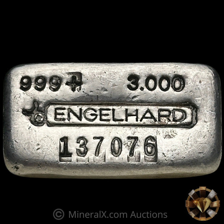 3oz Engelhard Bull Logo Small Font Serial Variety Vintage Silver Bar