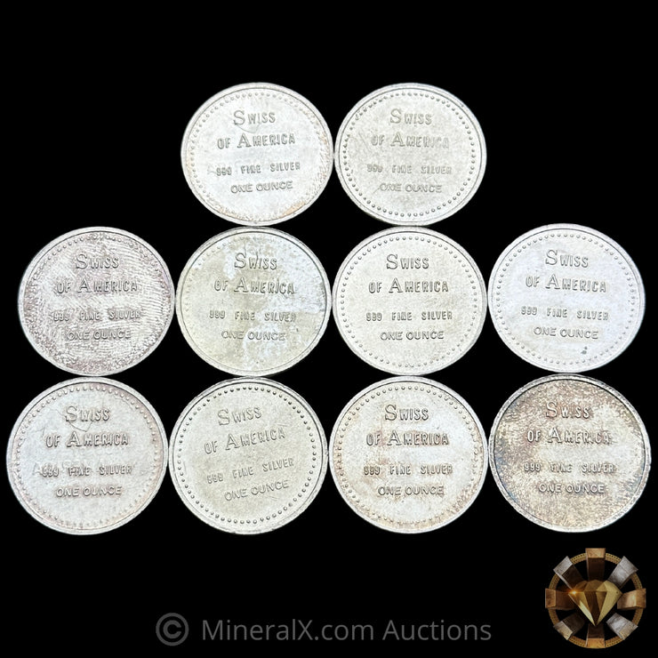 x10 1oz Swiss Bank Of America Vintage Silver Rounds