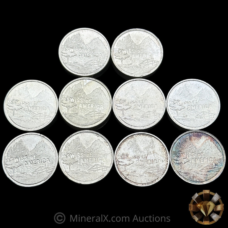 x10 1oz Swiss Bank Of America Vintage Silver Rounds