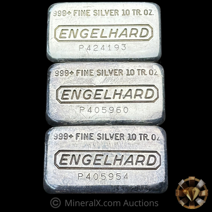 x3 10oz Engelhard P Loaf Vintage Silver Bars