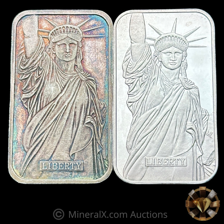 x2 1oz Engelhard & JM Liberty Trade Silver MTB Vintage Silver Bars