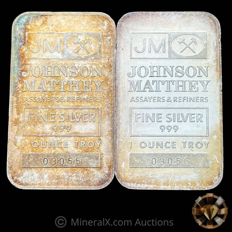 x2 1oz JM Johnson Matthey Sequential Low Serial Vintage Silver Bars