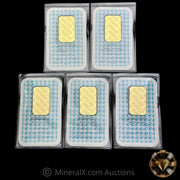 x5 1oz Engelhard Vintage Gold Bars Mint In Factory Seals With Sequential Serials & No Staples