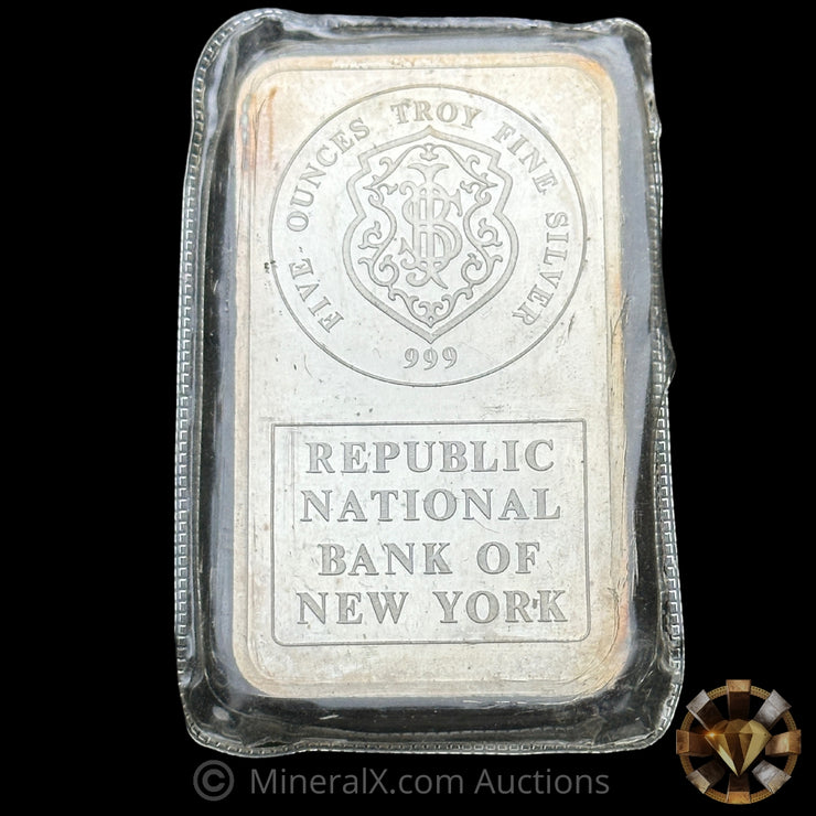 5oz JM Johnson Matthey Republic National Bank Of New York RNB Vintage Silver Bar