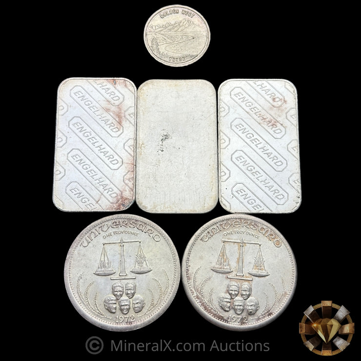 x6 1oz Misc Vintage Silver Bars & Coins