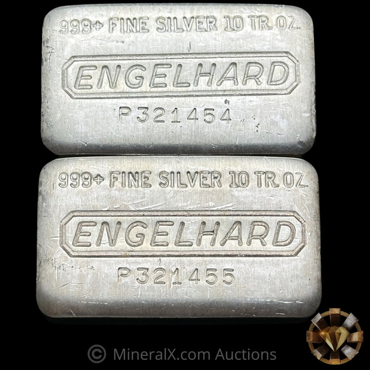 x2 10oz Engelhard Sequential P Loaf Vintage Silver Bars