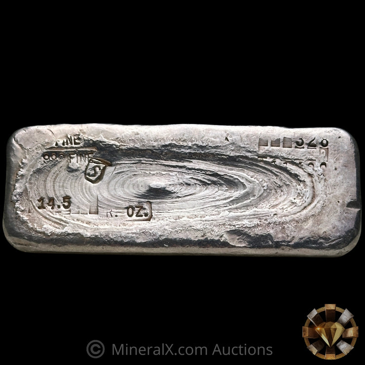 14.5oz Simmons Vintage Silver Bar With Unique Double Stamp Serial Error