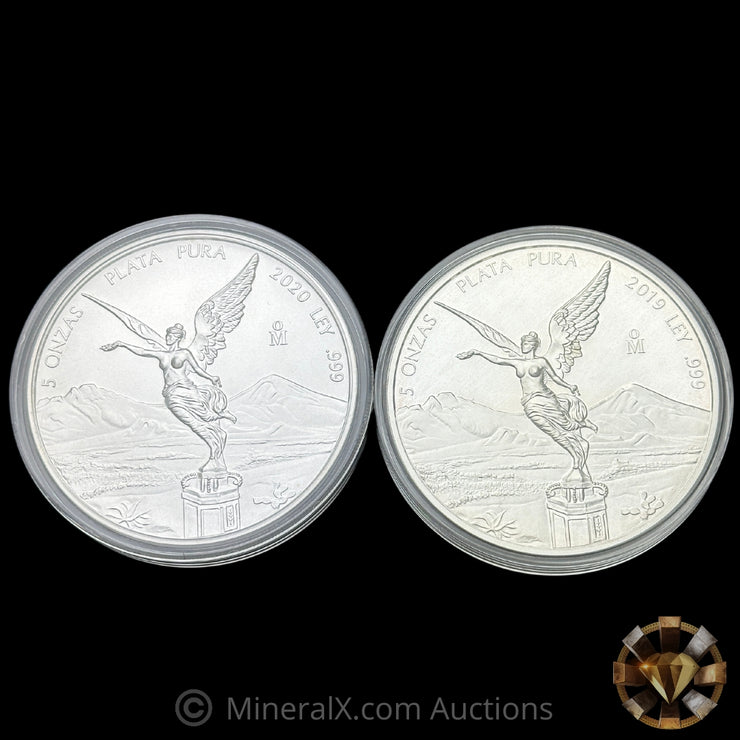 x2 5oz (2020 & 2019) Mexican Libertad Silver Coins