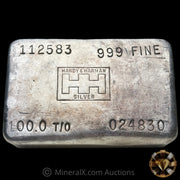 100oz HH Handy Harman Vintage Silver Bar