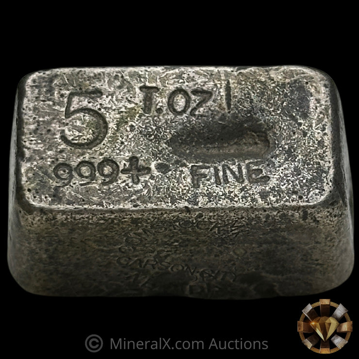 5oz "T.OZ" Comstock Mines Carson City Nevada Vintage Silver Bar Uniquely Counterstamped On All Sides