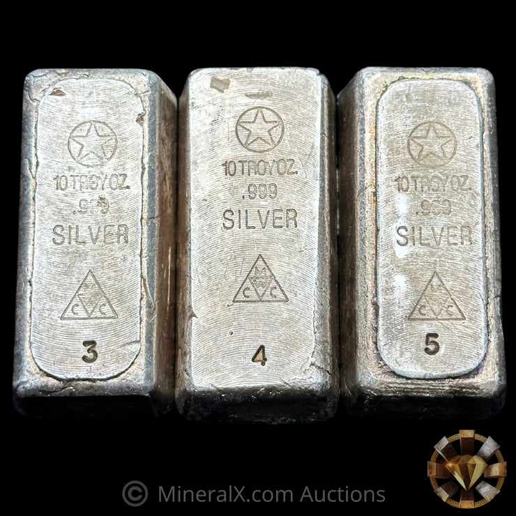 x3 10oz American Republic Silver Co Chattanooga Tenn Sequential Vintage Silver Bars