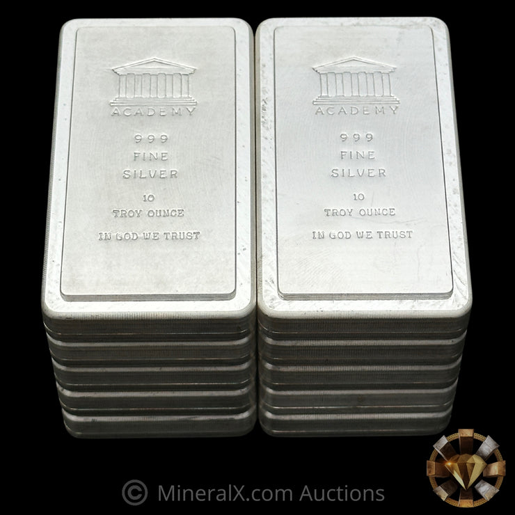 x10 10oz (100oz) Academy "In God We Trust" Vintage Silver Stacker Bars