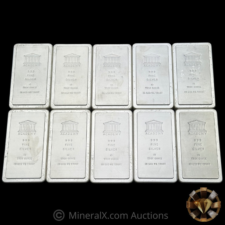 x10 10oz (100oz) Academy "In God We Trust" Vintage Silver Stacker Bars