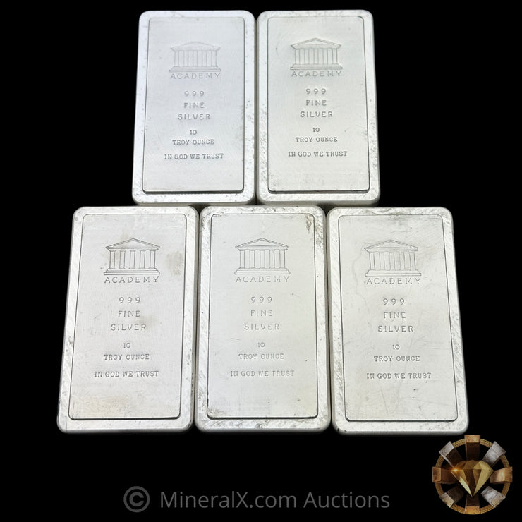 x5 10oz (50oz) Academy "In God We Trust" Vintage Silver Stacker Bars