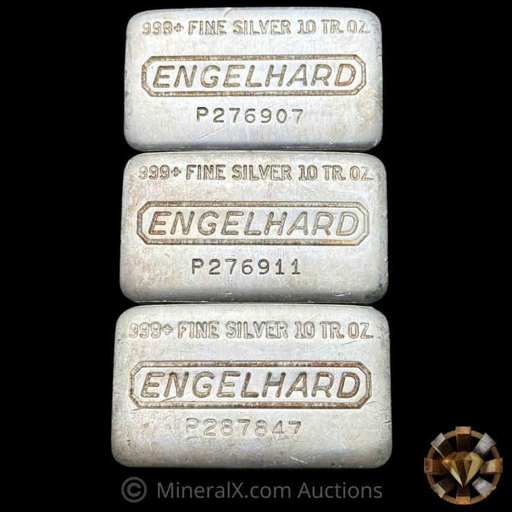 x3 10oz Engelhard P Loaf Vintage Silver Bars