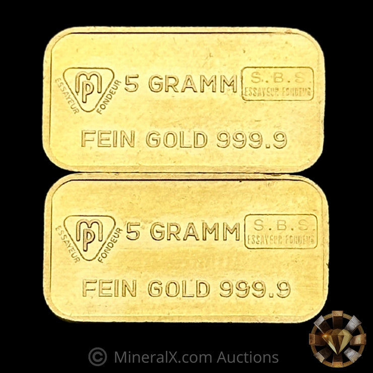 x2 5g Swiss Bank Corporation Vintage Gold Bars