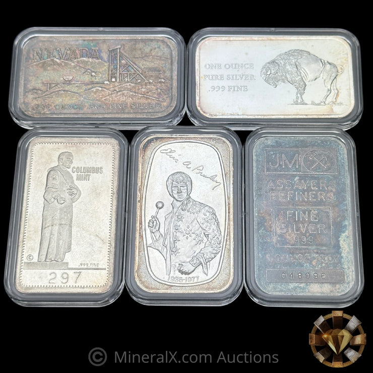 x5 1oz Misc Vintage Silver Art Bar Lot