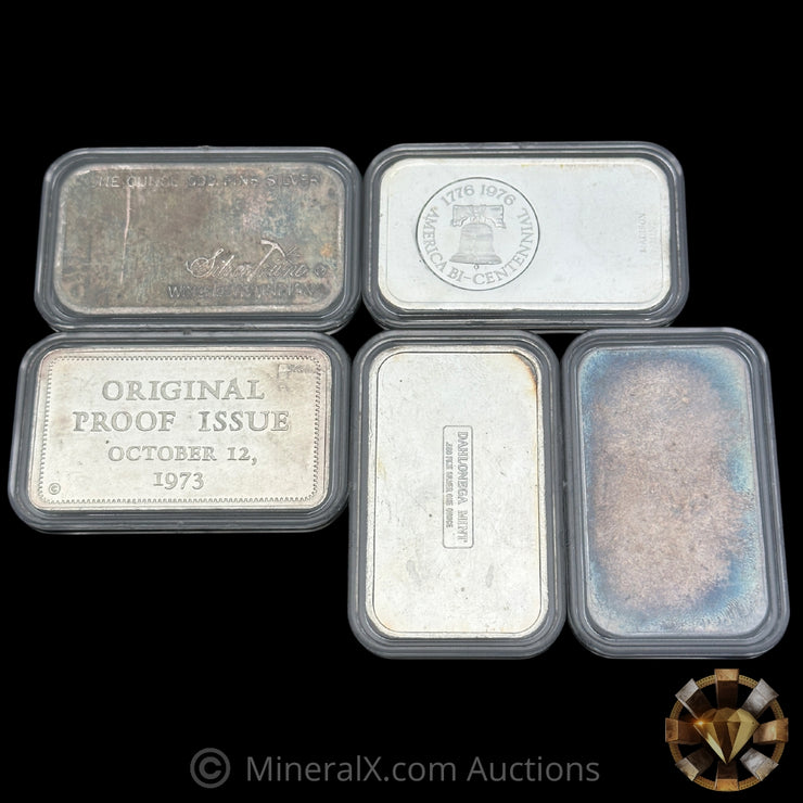 x5 1oz Misc Vintage Silver Art Bar Lot