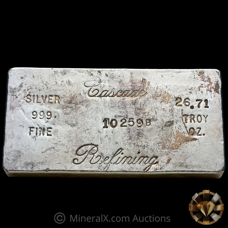 26.71oz Cascade Refining B Suffix Vintage Silver Bar