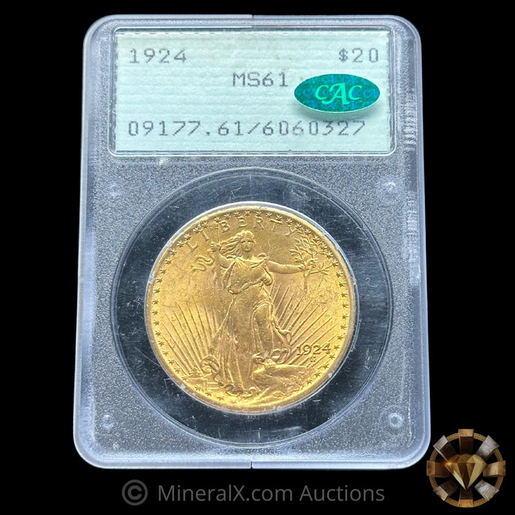 1924 MS61 PCGS CAC $20 Saint Gaudens "Rattler" Double Eagle Gold Coin