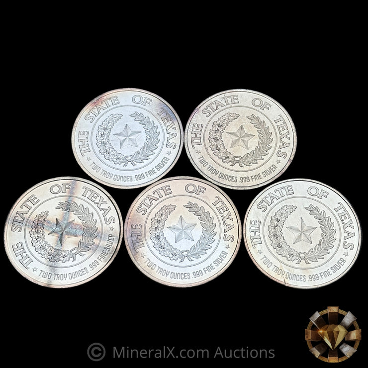 x5 2oz The State Of Texas Vintage Silver Coins (10oz Total)