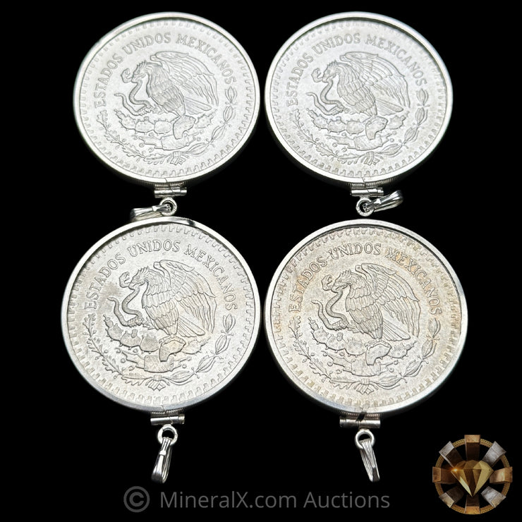 x4 1oz 1986 Mexican Libertad Vintage Silver Coins In Pendants